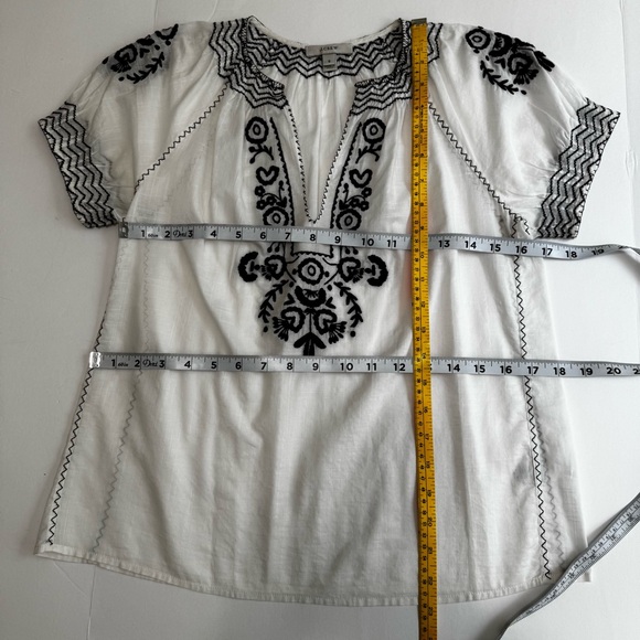 J.Crew Vintage White Gauze Blouse Black Embroidered V-Neck Puff Sleeve 0 - Picture 14 of 15